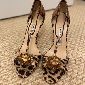 Manolo Blahnik Leopard and Python Stiletto Sz 38.5